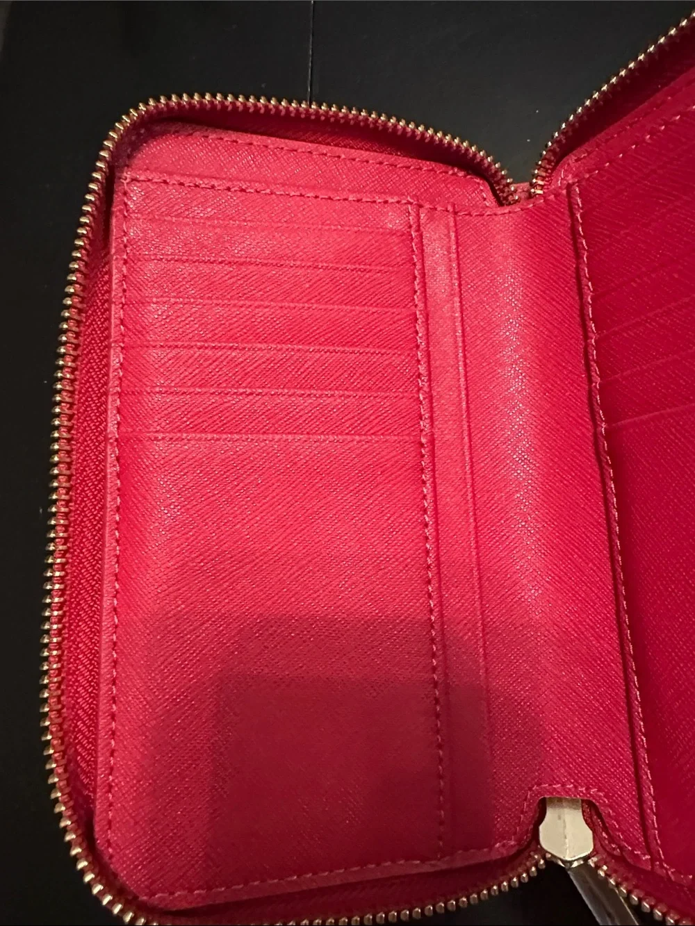 Tory Burch Red Zip Wallet with Gold Logo